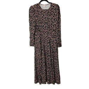 Boden Puff Long Sleeve Jersey Midi Dress Sz 8‎ Petite Pockets Black Print Pink